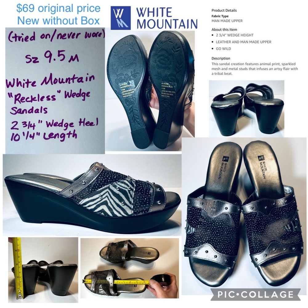 Sz 9.5 med ⭐️NEW White Mountain “Reckless” Wedge Slip ons
Silver black w Zebra